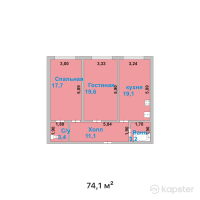 ЖК Дом на Ауэзова — 2-ком 74.1 м² (от 28,899,000 тг)