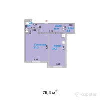 ЖК Дом на Ауэзова — 1-ком 75.4 м² (от 28,652,000 тг)