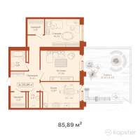 КД Paris — 2-ком 85.9 м² (от 42,086,100 тг)