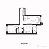 ЖК Кок жайлау — 2-ком 63.1 м² (от 29,327,550 тг)