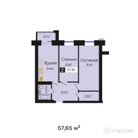 ЖК Береке — 2-ком 57.7 м² (от 19,601,000 тг)