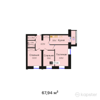 ЖК Береке — 3-ком 67.9 м² (от 23,099,600 тг)