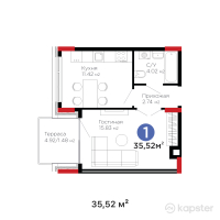 ЖК Urpaq — 1-ком 35.5 м² (от 14,882,880 тг)