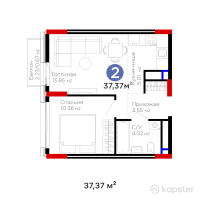 ЖК Urpaq — 2-ком 37.4 м² (от 14,574,300 тг)