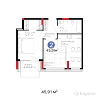 ЖК Urpaq — 2-ком 45.9 м² (от 19,282,200 тг)