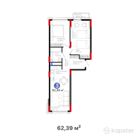 ЖК Urpaq — 3-ком 62.4 м² (от 22,460,400 тг)