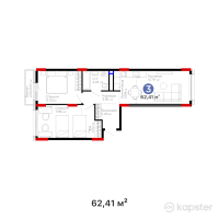 ЖК Urpaq — 3-ком 62.4 м² (от 23,840,620 тг)