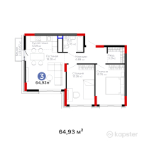 ЖК Urpaq — 3-ком 64.9 м² (от 23,115,080 тг)