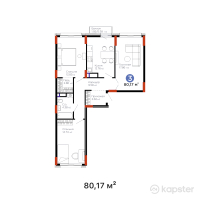 ЖК Urpaq — 3-ком 80.2 м² (от 27,257,800 тг)