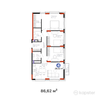 ЖК Urpaq — 4-ком 86.6 м² (от 30,490,240 тг)