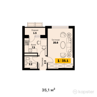 ЖК Sapfir — 1-ком 35.1 м² (от 15,093,000 тг)