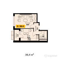 ЖК Sapfir — 1-ком 36.4 м² (от 15,652,000 тг)