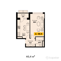 ЖК Sapfir — 1-ком 40.4 м² (от 17,372,000 тг)