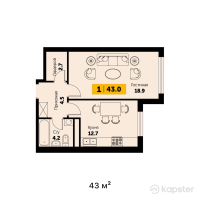 ЖК Sapfir — 1-ком 43 м² (от 17,200,000 тг)