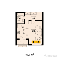 ЖК Sapfir — 1-ком 45.5 м² (от 18,900,000 тг)