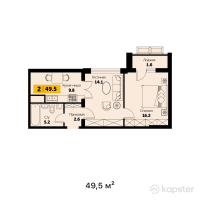 ЖК Sapfir — 2-ком 49.5 м² (от 19,800,000 тг)