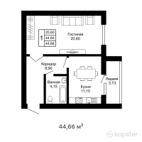 ЖК Grey stone — 1-ком 44.7 м² (от 12,058,200 тг)