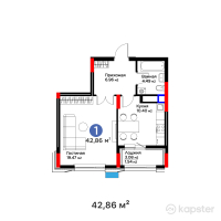 ЖК MoD. Urban — 1-ком 42.8 м² (от 24,675,840 тг)