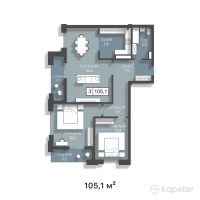 ЖК Status — 3-ком 105.1 м² (от 57,805,000 тг)