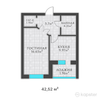 ЖК Бавария — 1-ком 42.5 м² (от 11,055,200 тг)