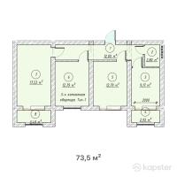 ЖК Bai Orda — 3-ком 73.5 м² (от 24,255,000 тг)