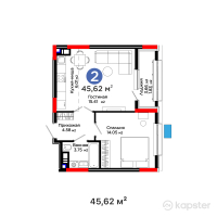 ЖК Aisar — 2-ком 45.6 м² (от 17,974,280 тг)