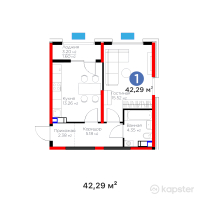 Бигвилль Атамұра — 1-ком 42.3 м² (от 15,858,750 тг)