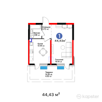 Бигвилль Атамұра — 1-ком 44.4 м² (от 16,661,250 тг)