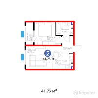 Бигвилль Атамұра — 2-ком 41.8 м² (от 15,660,000 тг)