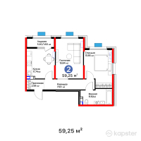 Бигвилль Атамұра — 2-ком 59.3 м² (от 22,218,750 тг)