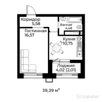 ЖК Qasiet — 1-ком 39.4 м² (от 19,104,150 тг)