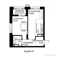 ЖК Qasiet — 2-ком 49.9 м² (от 24,182,100 тг)