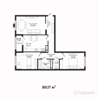 ЖК Центральный Сквер — 3-ком 89.2 м² (от 36,613,000 тг)