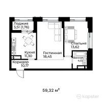 ЖК Qasiet — 2-ком 59.3 м² (от 28,770,200 тг)