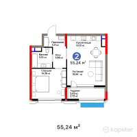 ЖК Garden View — 2-ком 55.2 м² (от 42,700,520 тг)