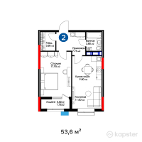 ЖК Prime — 2-ком 53.6 м² (от 35,054,400 тг)