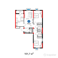 ЖК Tumar Apartments — 3-ком 101.7 м² (от 51,546,340 тг)