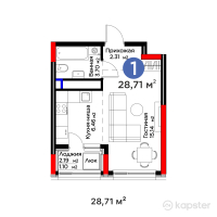 ЖК Jetisu.Kerbez — 1-ком 28.7 м² (от 13,637,250 тг)