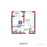 ЖК Jetisu.Kerbez — 1-ком 36.9 м² (от 21,339,760 тг)