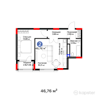 ЖК Jetisu.Kerbez — 2-ком 46.8 м² (от 17,862,320 тг)