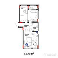 ЖК Jetisu.Kerbez — 3-ком 63.8 м² (от 23,666,090 тг)