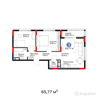 ЖК Jetisu.Kerbez — 3-ком 65.8 м² (от 29,333,420 тг)