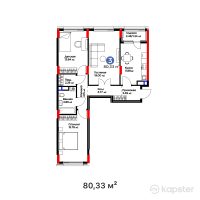 ЖК Jetisu.Kerbez — 3-ком 80.3 м² (от 34,541,900 тг)