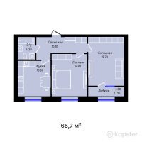 ЖК Zhana Urpaq — 2-ком 65.7 м² (от 33,178,500 тг)