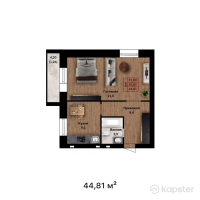 ЖК Кымбат — 1-ком 44.8 м² (от 14,339,200 тг)