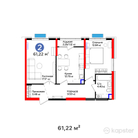 ЖК Ұлы Дала — 2-ком 61.2 м² (от 31,650,740 тг)