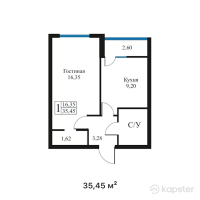 ЖК Ырысты — 1-ком 35.5 м² (от 19,497,500 тг)