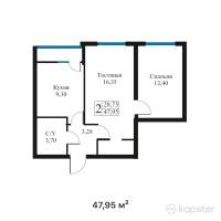 ЖК Ырысты — 2-ком 48 м² (от 26,372,500 тг)