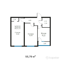 ЖК Ырысты — 2-ком 55.8 м² (от 30,684,500 тг)