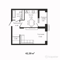 ЖК Sunset Avenue — 1-ком 42.4 м² (от 24,374,250 тг)